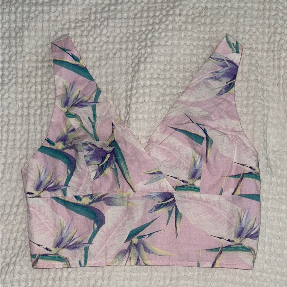Forever 21 Pink and Green Bustier Crop Tank Top